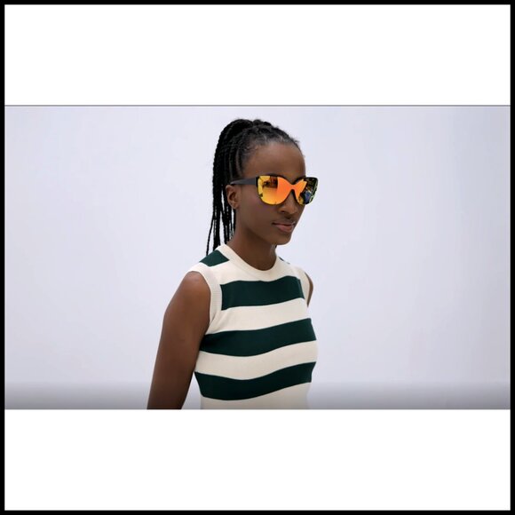 Polarized Cat Eye Sunglasses, Rimless Mirrored Lens, Oversized Retro Style main image 7